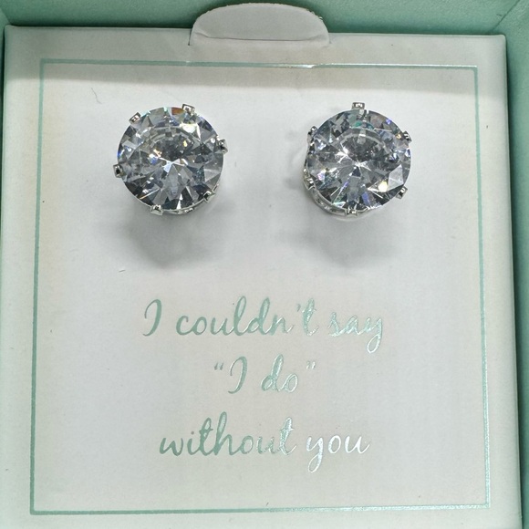Silver Tone Cubic Zirconia Post Earrings - Picture 1 of 5